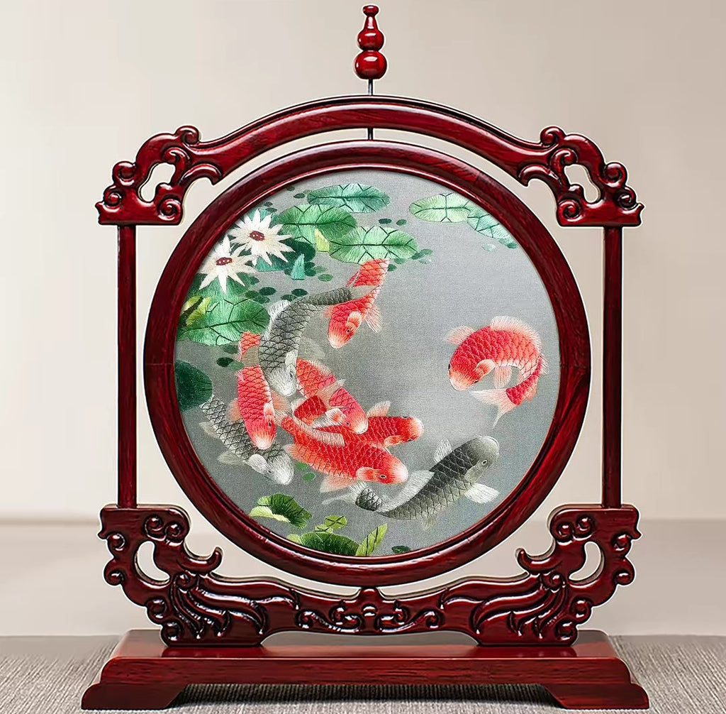 Handmade Suzhou Embroidery Double-Sided Screen – Rosewood Frame | Chinese Art Desk Decor & Gift