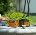 Bamboo Woven Trapezoidal Tea Cup Carrier Basket