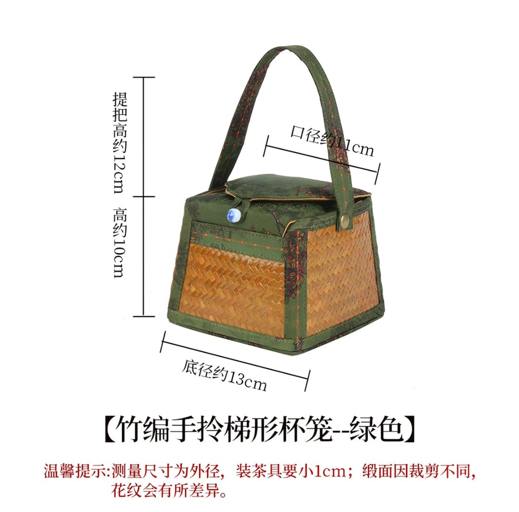 Bamboo Woven Trapezoidal Tea Cup Carrier Basket