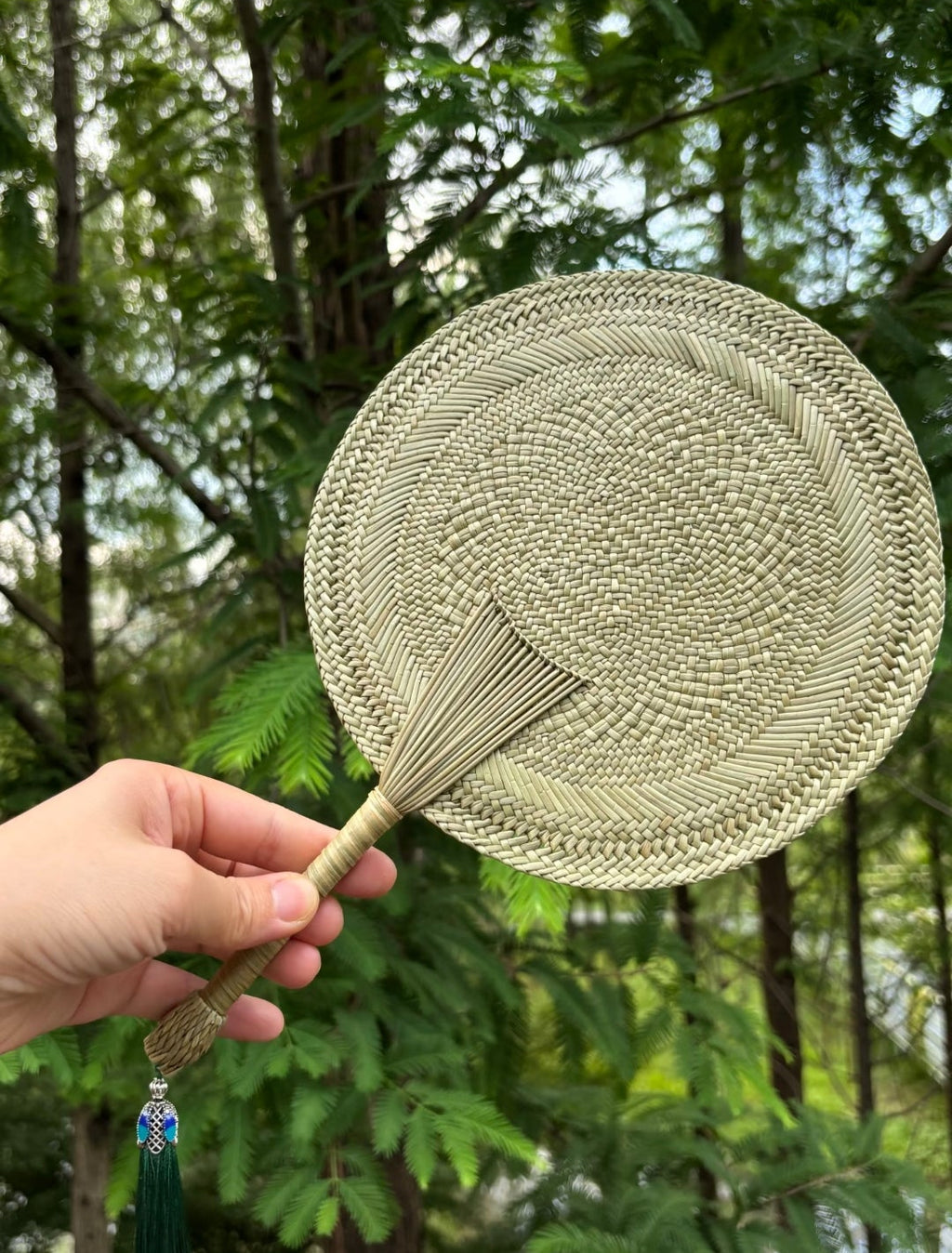 Linggeng Cattail Fan | Handwoven Intangible Heritage Grass Fan | Hanfu Ancient Style Hand Fan