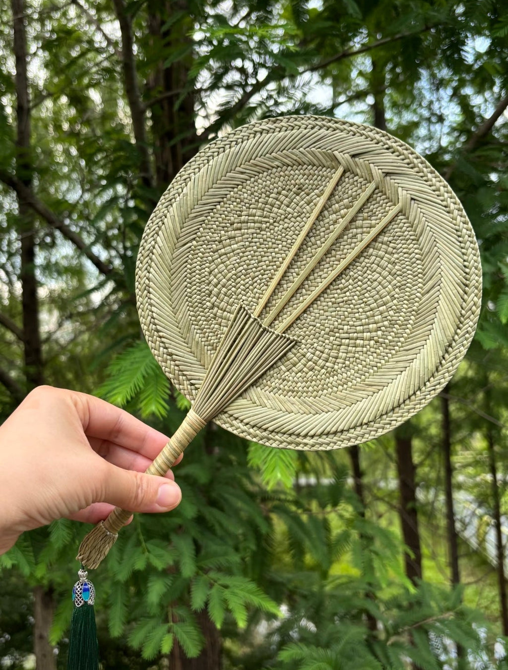 Linggeng Cattail Fan | Handwoven Intangible Heritage Grass Fan | Hanfu Ancient Style Hand Fan