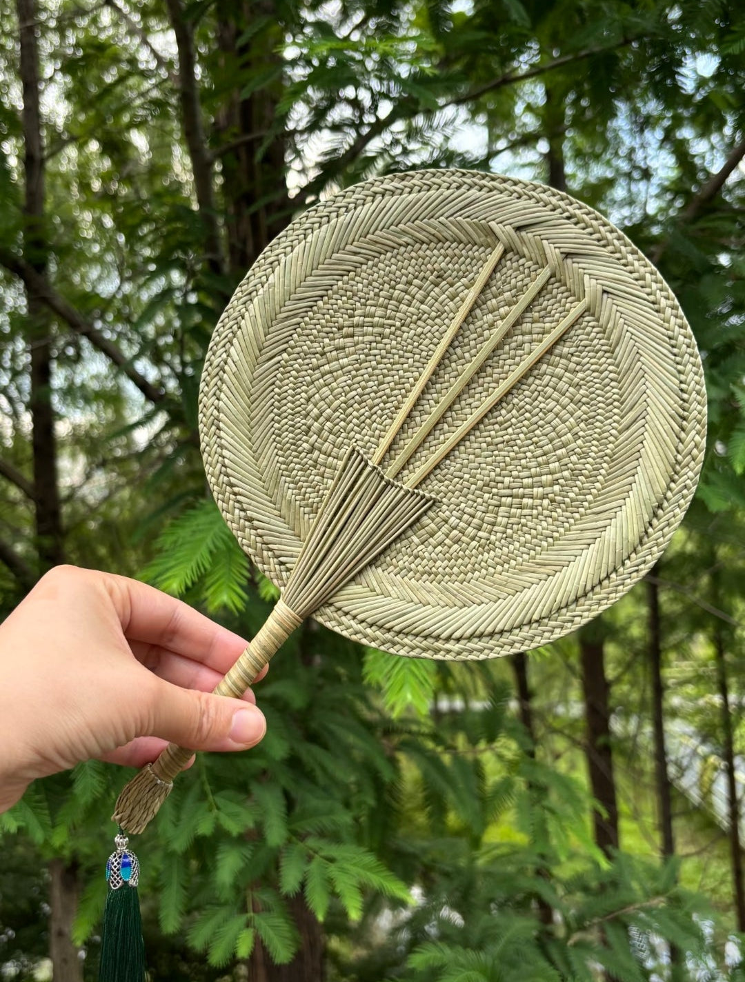 Linggeng Cattail Fan | Handwoven Intangible Heritage Grass Fan | Hanfu Ancient Style Hand Fan