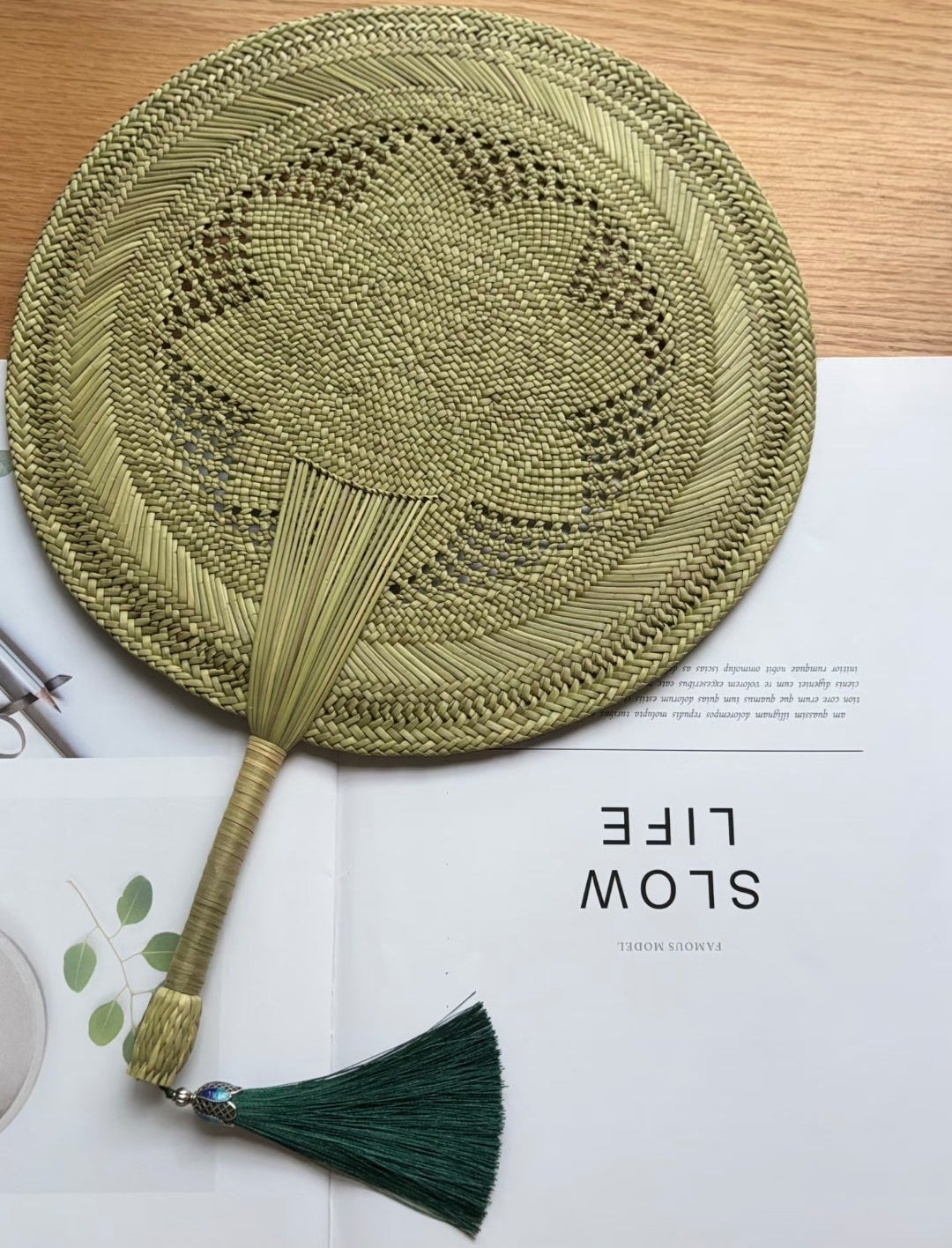 Linggeng Cattail Fan | Handwoven Intangible Heritage Grass Fan | Hanfu Ancient Style Hand Fan