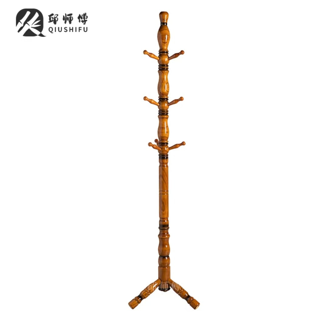Solid Ash Wood Coat Rack Stand | Freestanding Entryway Hall Tree | Vintage Turned Wood Hanger