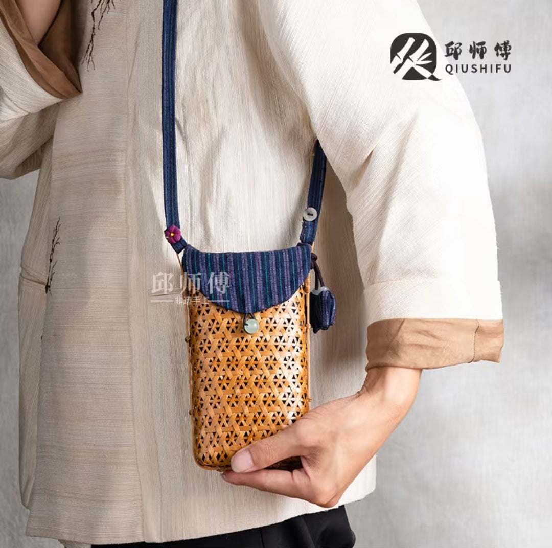 Handwoven Bamboo Crossbody Bag | Intangible Heritage Woven Phone Purse | Hanfu Boho Shoulder Bag