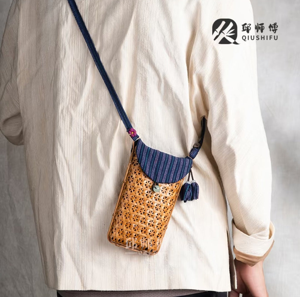 Handwoven Bamboo Crossbody Bag | Intangible Heritage Woven Phone Purse | Hanfu Boho Shoulder Bag