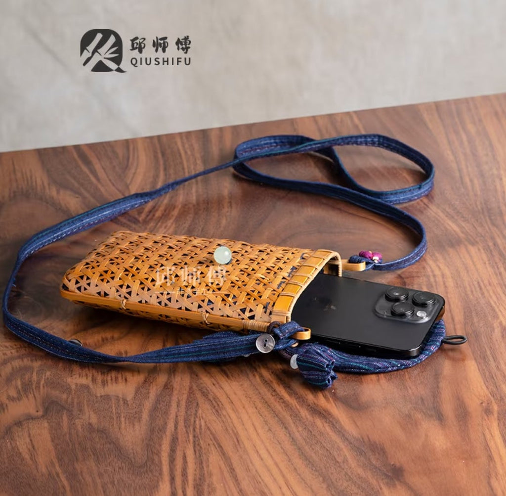 Handwoven Bamboo Crossbody Bag | Intangible Heritage Woven Phone Purse | Hanfu Boho Shoulder Bag