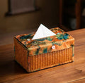 Bamboo Woven Tissue Box | Luxury Silk Brocade Lid | Oriental Home Decor