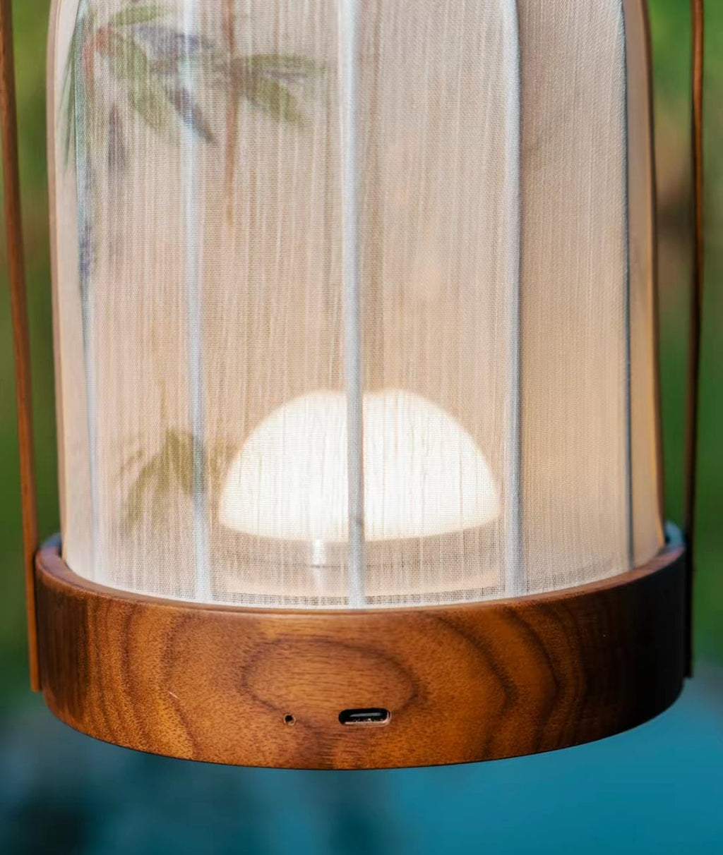 Song Dynasty Aesthetic Suzhou Embroidery Portable Lantern | Black Walnut Wood Base