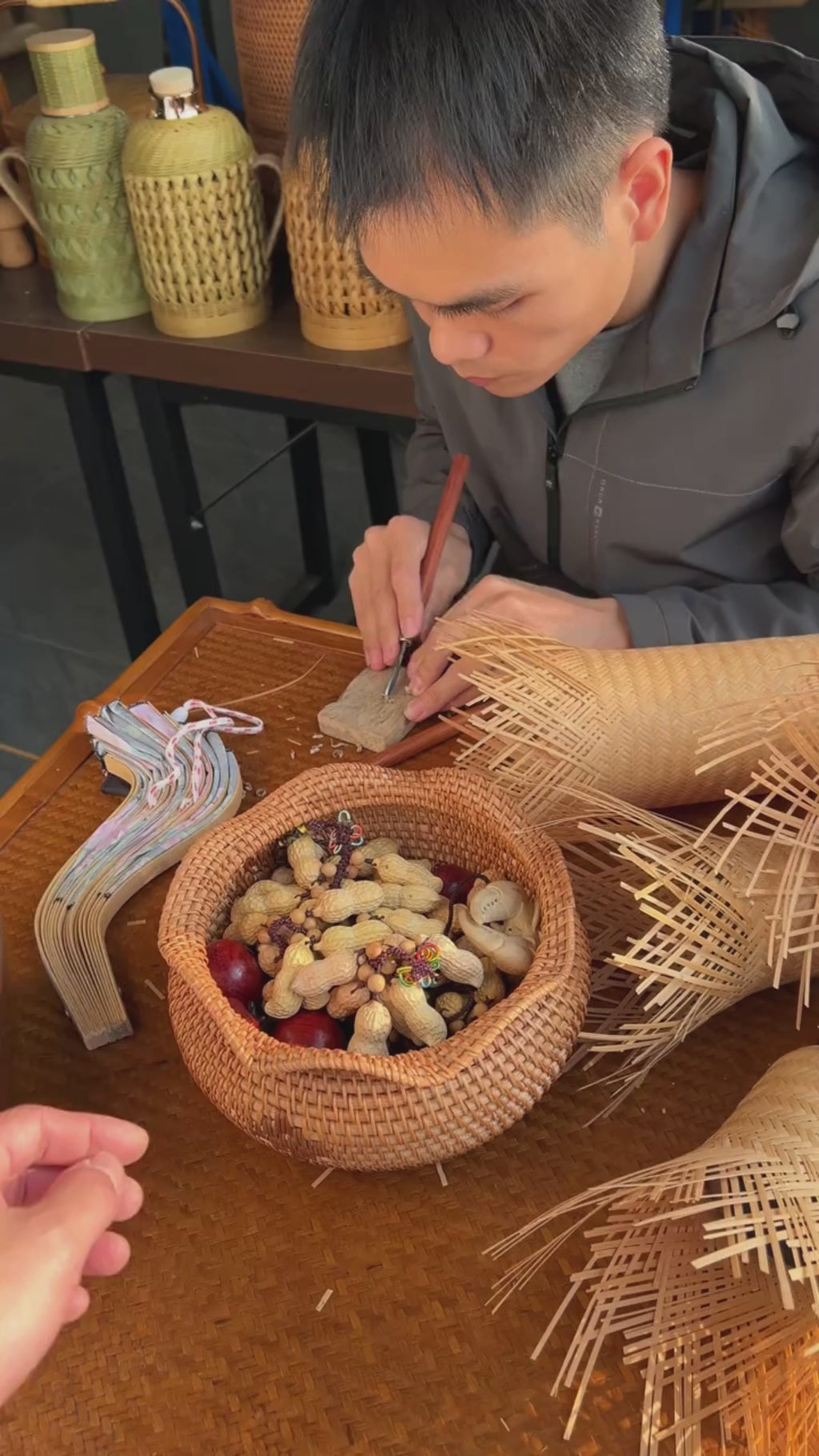 Carved Boxwood Peanut Beads | Traditional Chinese Good Luck Charm