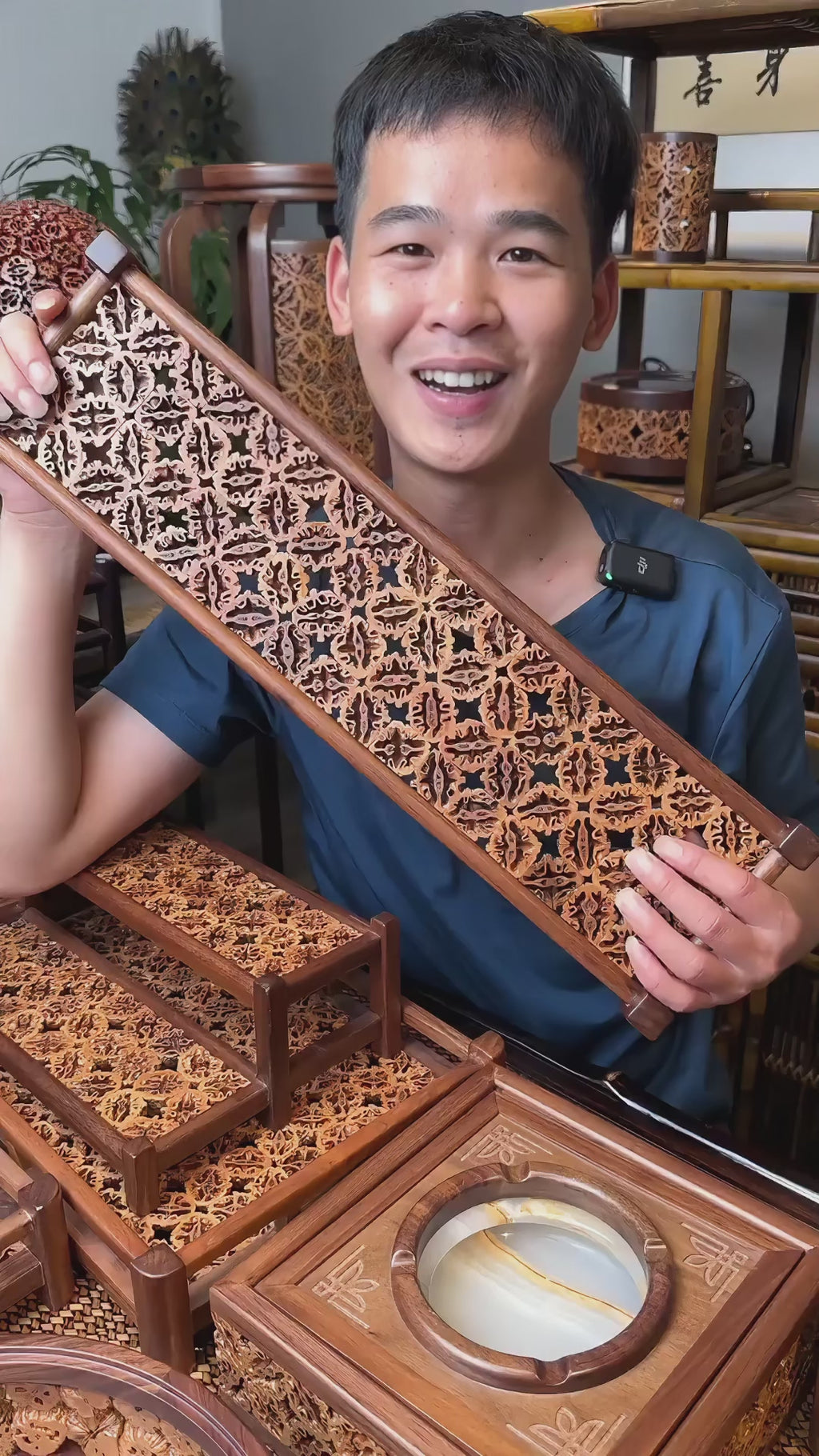 Handcrafted Walnut Shell Inlay Dry Fruit Box | 4-Compartment with Acrylic Lid
