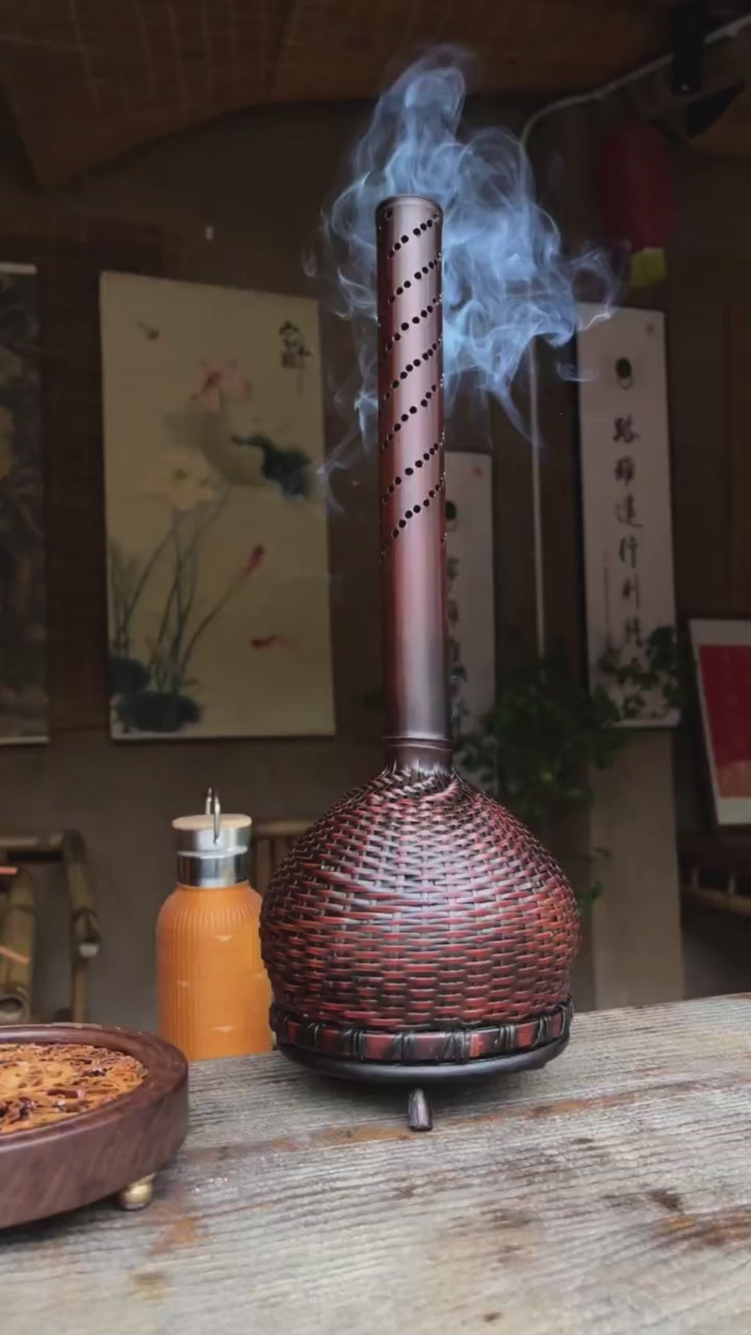 Bamboo Woven Zen Incense Burner – Handcrafted Moso Bamboo Cylinder Decor