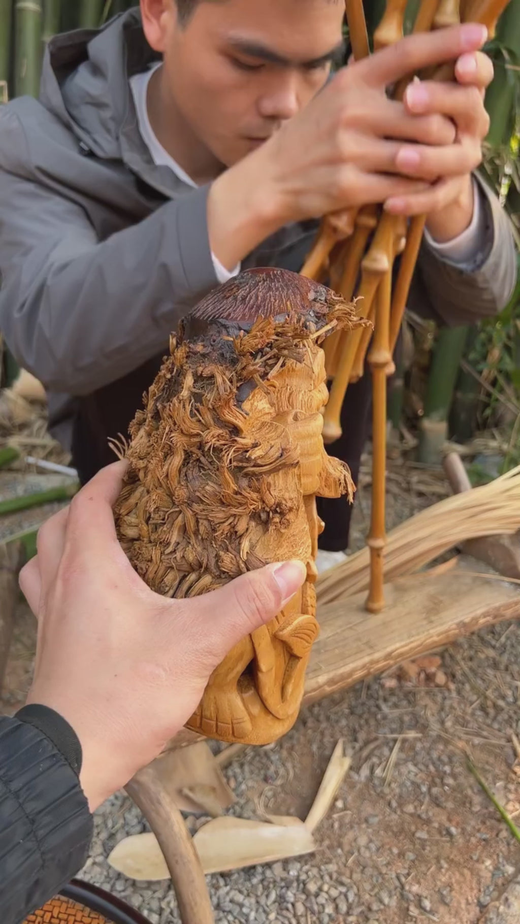 Handcarved Bamboo Root Fisherman Figurine | Decorative Sculpture